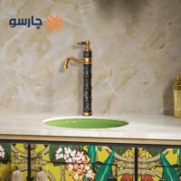 شیر روشویی پایه بلند کسری مدل توکیو مشکی طلایی
